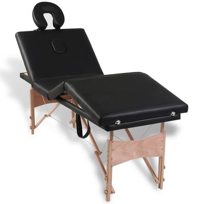 Black Foldable Massage Table 4 Zones with Wooden Frame