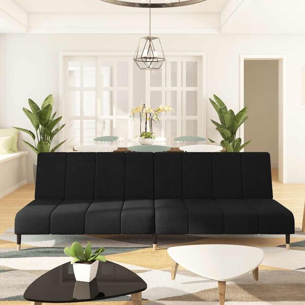 vidaXL Sofa Bed Black Velvet (100% polyester), wood, metal 2-seater