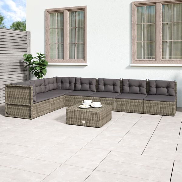 vidaXL Garden Lounge Set Grey PE Rattan, Powder-Coated Steel Medium
