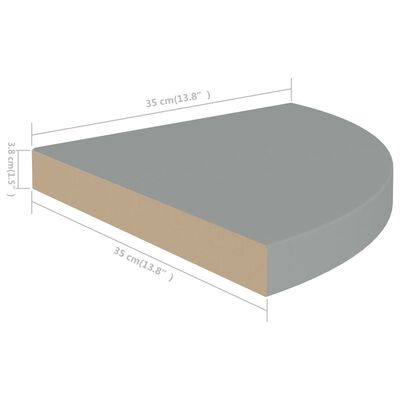 vidaXL Floating Corner Shelf Gray 13.8"x13.8"x1.5" MDF