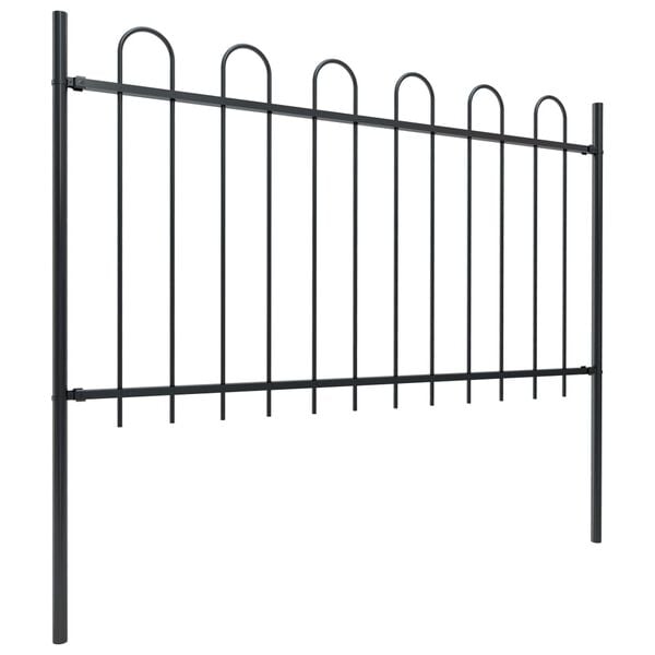 vidaXL Garden Fence with Hoop Top Steel 491.3"x39.4" Black
