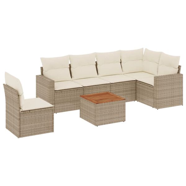 vidaXL Garden Sofa Set Beige PE Rattan 7 Piece Detachable