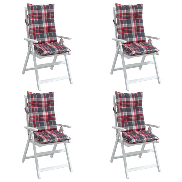 vidaXL Highback Chair Cushion Set of 4 Red Check Pattern