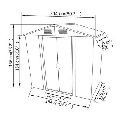 vidaXL Garden Storage Shed Gray Metal 80.3"x52"x73.2"