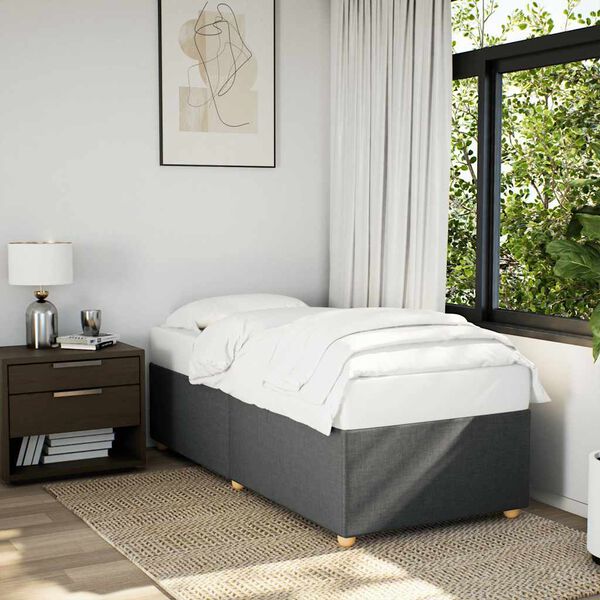 vidaXL Bed Frame Dark Grey 100% Polyester, Plywood, Engineered Wood