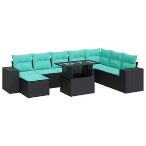 vidaXL 11 Piece Patio Sofa Set with Cushions Black Poly Rattan Acacia
