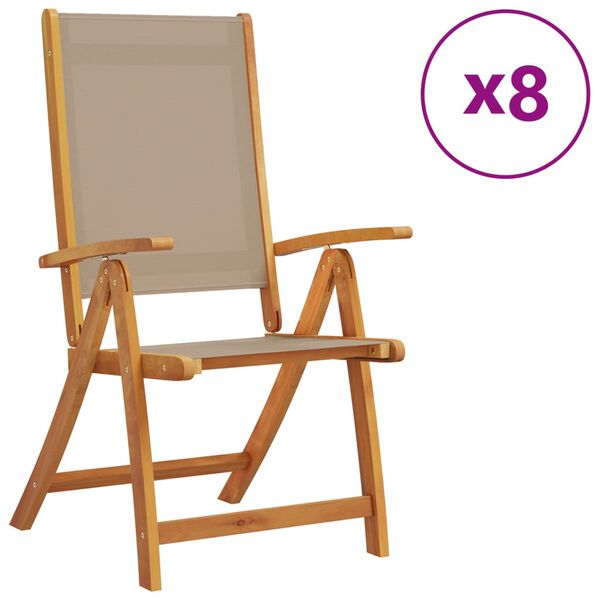 vidaXL Folding Garden Chair Set of 8 Taupe Solid Acacia wood Medium