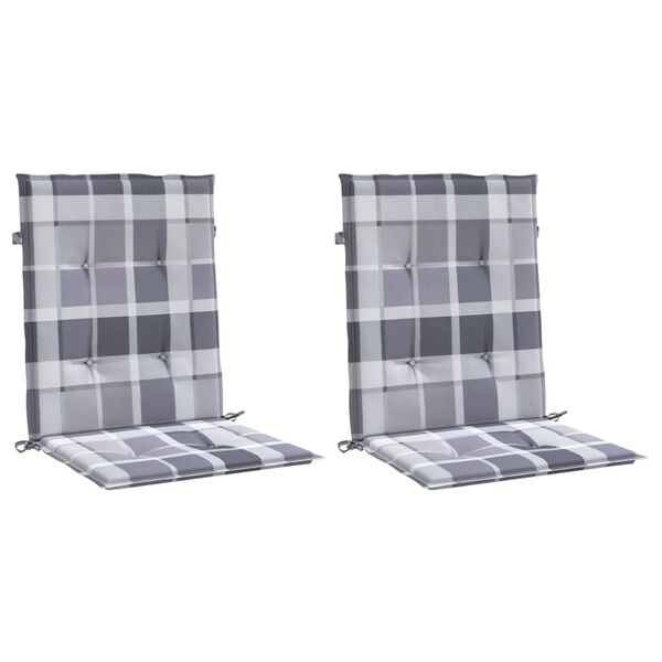 vidaXL Patio Lowback Chair Cushions 2 pcs Grey Check Pattern 39.4x19.7x1.2" Oxford Fabric