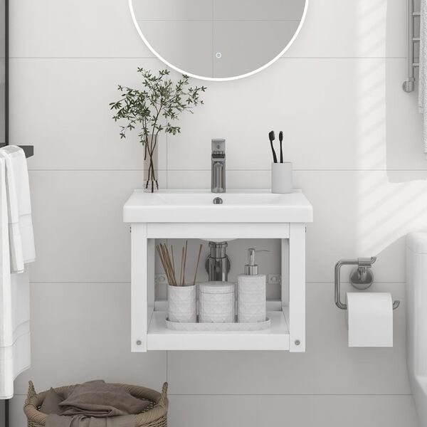 vidaXL Bathroom Sink Frame White Powder-coated iron Small