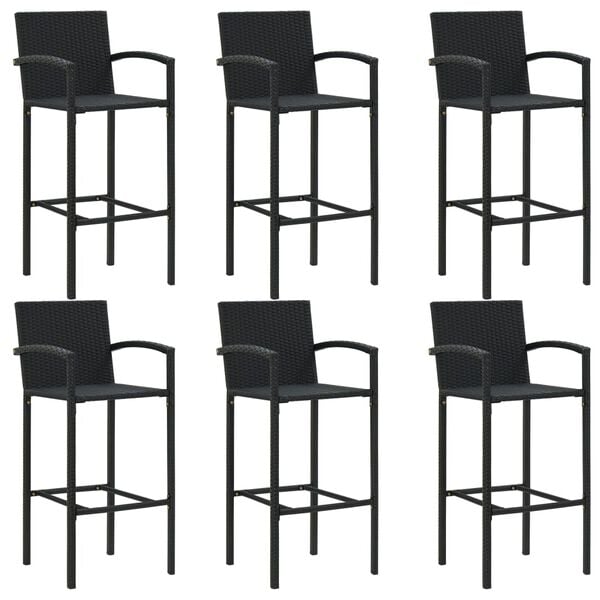 vidaXL 7 Piece Patio Bar Set with Armrest Poly Rattan Black