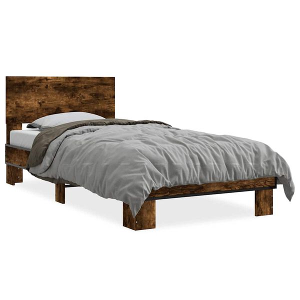 vidaXL Bed Frame Smoked Oak Engineered Wood, Metal Single Durable