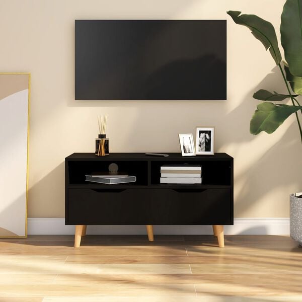 vidaXL TV Cabinet Black Engineered wood Medium TV Cabinet Rectangular