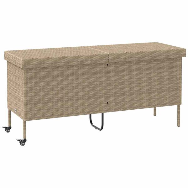 vidaXL Patio Storage Box with Wheels Beige 63.0x21.7x29.5" Poly Rattan