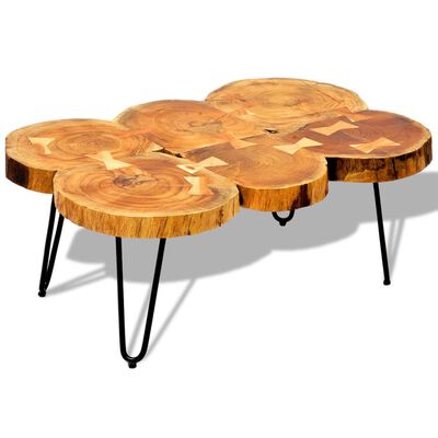 vidaXL Coffee Table 13.8" 6 Trunks Solid Sheesham Wood