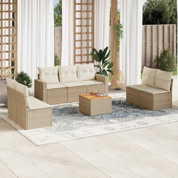 vidaXL Garden Sofa Set Beige PE Rattan Large Modular Garden Sofa Set