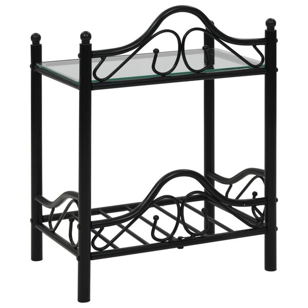 vidaXL Bedside Table Set of 2 Black Steel and tempered glass