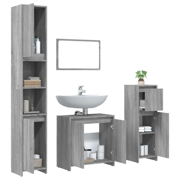 vidaXL Bathroom Furniture Set Grey Sonoma Engineered Wood Medium