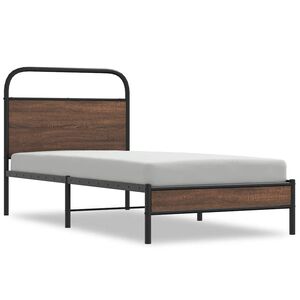 vidaXL Bed Frame Brown Oak Steel, Engineered Wood 35.4 x 78.7 in