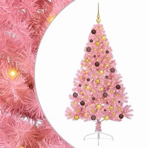 vidaXL Artificial Pre-lit Christmas Tree with 300 LEDs Pink 70.9" PVC