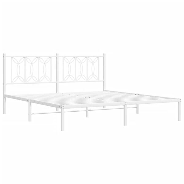 vidaXL Bed Frame White Steel Full Bed Frame Rectangular Modern