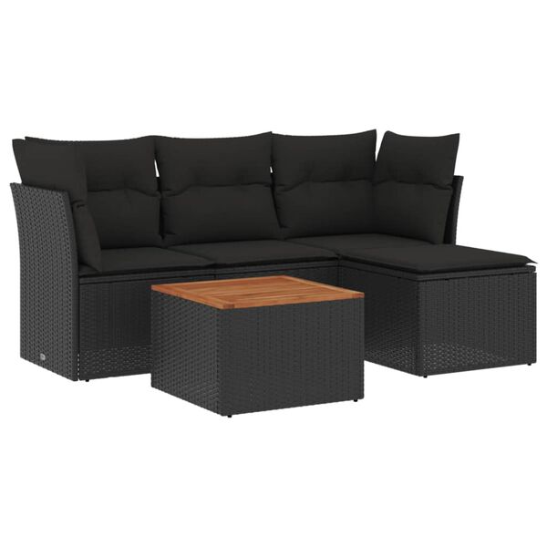 vidaXL Garden Sofa Set Black Poly Rattan, Powder-Coated Steel, Acacia Wood