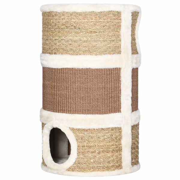 vidaXL Cat Barrel Brown, White Flakeboard, plush, seagrass Large Durable