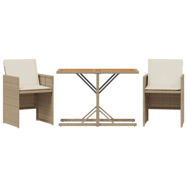 vidaXL Bistro Set Beige PE rattan, powder-coated steel, solid acacia wood