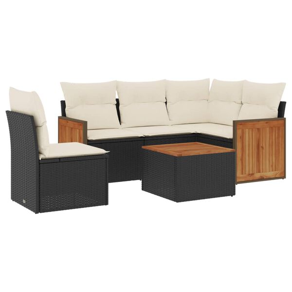 vidaXL Garden Sofa Set Black Poly Rattan 6-piece set Modular