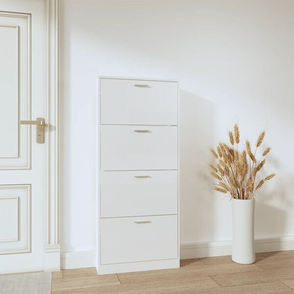 vidaXL Shoe Cabinet High gloss white Engineered wood Tall, Narrow