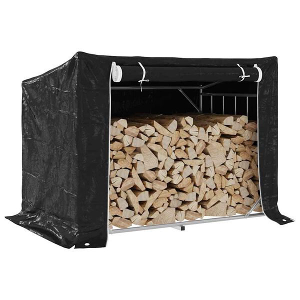 vidaxL Firewood Rack with Rain Cover 59.3"x39.6"x43.5" Galvanized Steel