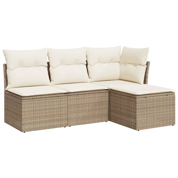 vidaXL Garden Sofa Set Beige and Cream White PE Rattan 4-Piece Set