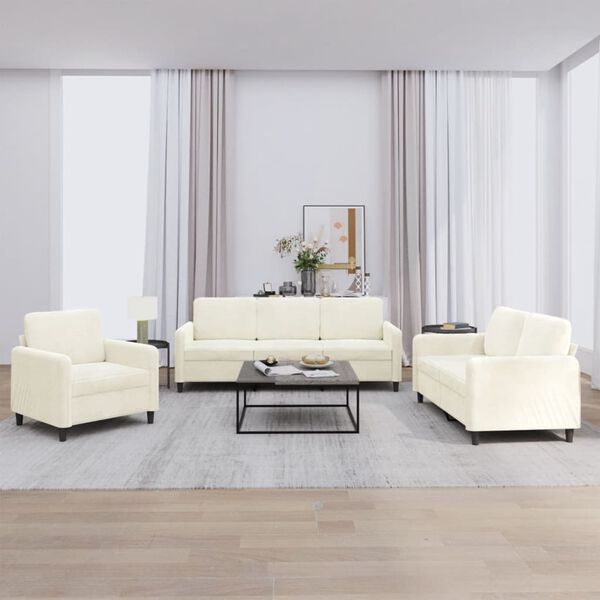 vidaXL Sofa Set Cream Velvet (100% polyester), metal, plywood Large