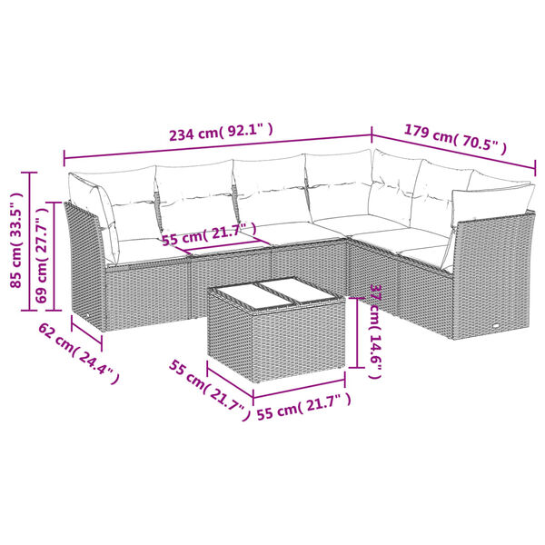 vidaXL Garden Sofa Set Light Grey PE Rattan 7 Piece Modular