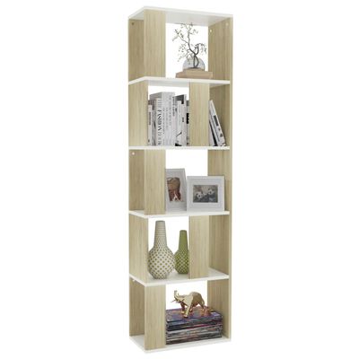 vidaXL Book Cabinet/Room Divider White and Sonoma Oak 17.7"x9.4"x62.6"