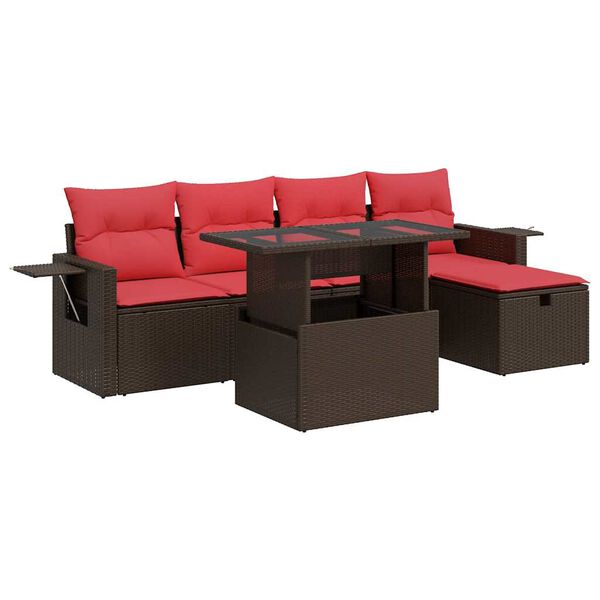 vidaXL 6 Piece Patio Sofa Set with Cushions Brown Poly Rattan