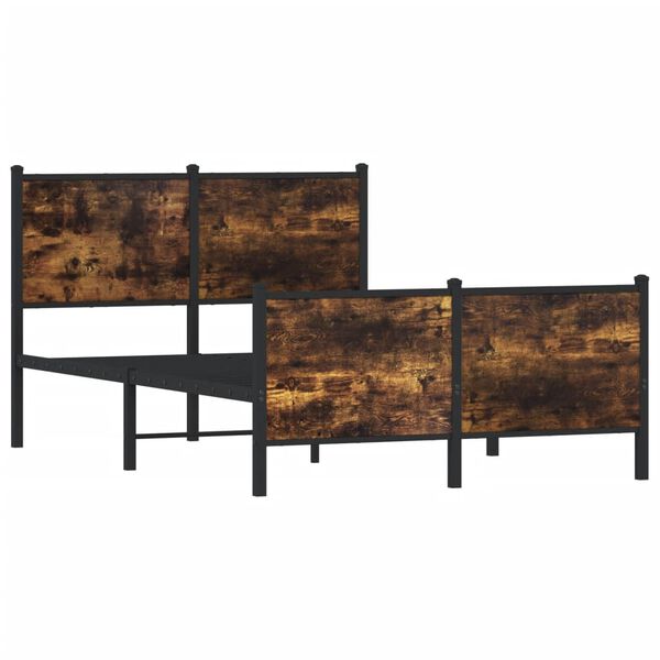 vidaXL Bed Frame Smoked Oak Steel, Engineered Wood Small Double
