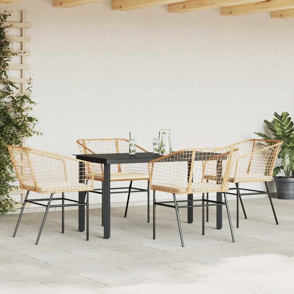 vidaXL Garden Dining Set Brown PE Rattan 5 Piece Set