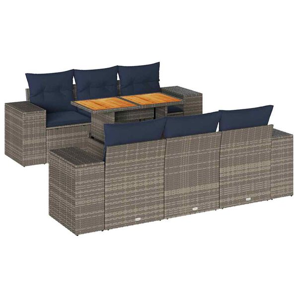 vidaXL 7 Piece Patio Sofa Set with Cushions Gray Poly Rattan