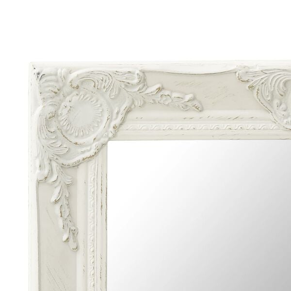 vidaXL Wall Mirror White Wood Medium Decorative Inlays Wall Mirror