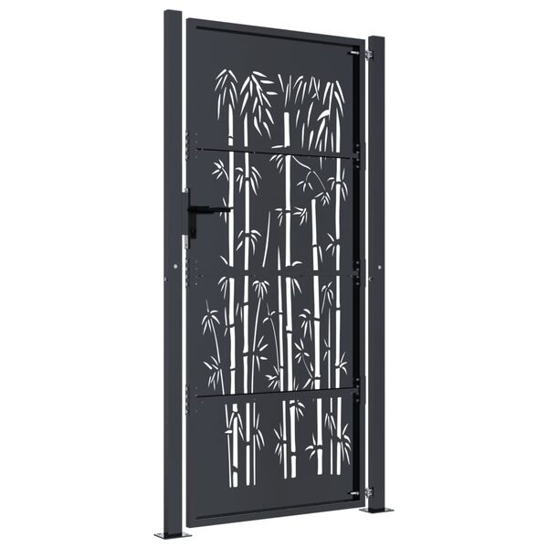 vidaXL Garden Gate Anthracite 39.4x68.9" Steel Bamboo Design
