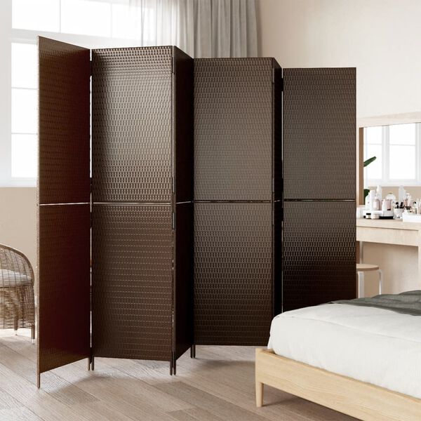 vidaXL Room Divider 6 Panels Brown Poly Rattan