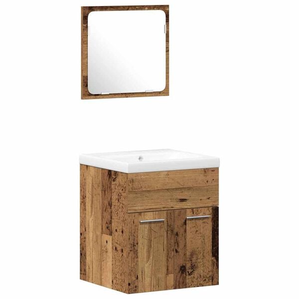 vidaXL Bathroom Furniture Set with Door 3 pcs Old Wood Engineered Wood
