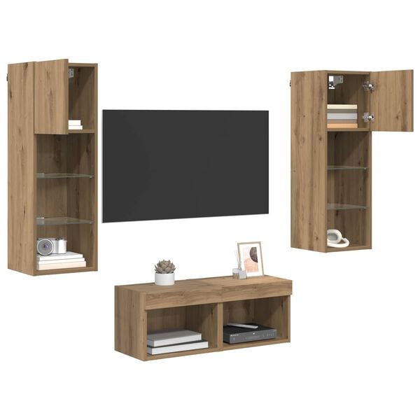 vidaXL TV Wall Cabinets 4 pcs Black Oak 15.75 x 11.81 x 11.81 in