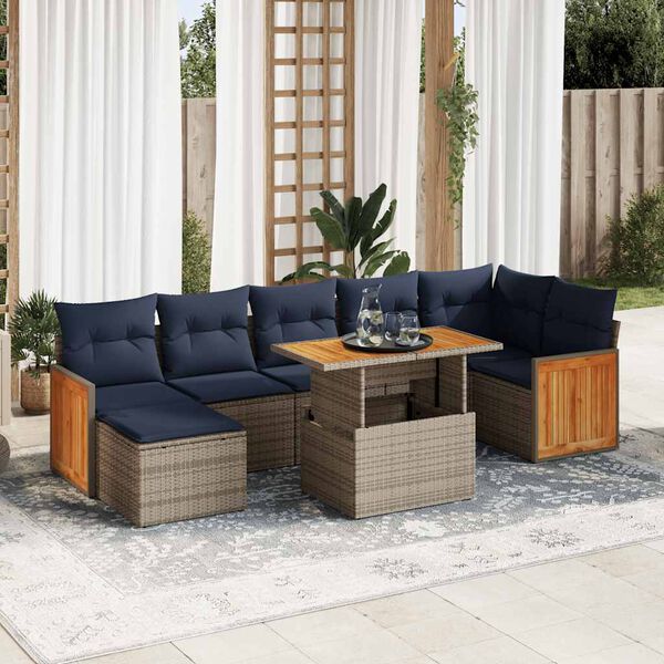 vidaXL 8 Piece Patio Sofa Set with Cushions Brown Poly Rattan Acacia