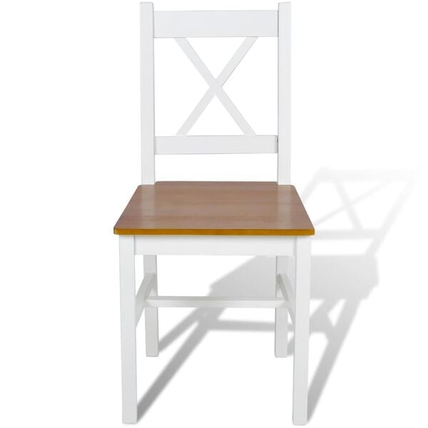 vidaXL Dining Chair Set of 6 White and natural wood Pine wood Standard