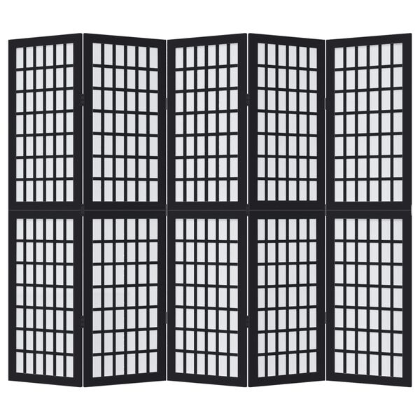 vidaXL Room Divider 5 Panels Black Solid Wood Paulownia