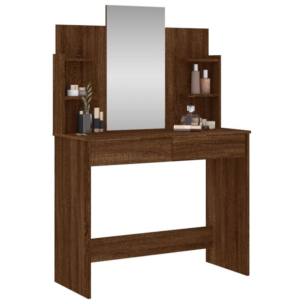 vidaXL Dressing Table Brown oak Engineered wood and glass Standard