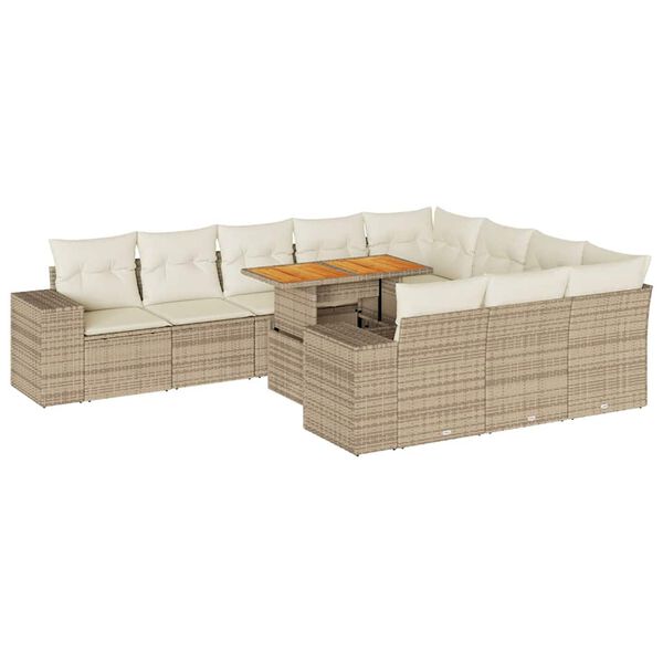 vidaXL Garden Sofa Set Beige PE rattan Large Adjustable Feet
