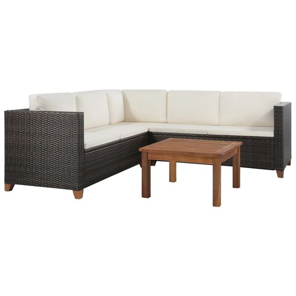 vidaXL Sofa Set Brown and cream white PE (polyethylene) rattan Medium