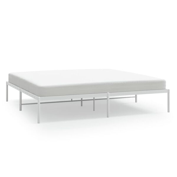 vidaXL Bed Frame White Powder-coated steel King Bed Frame Rectangular
